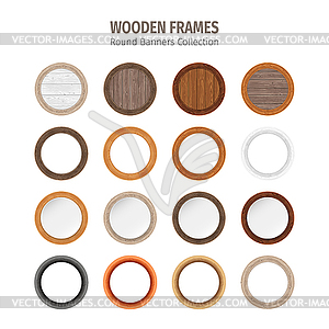 Wooden Round Frames Set - vector image
