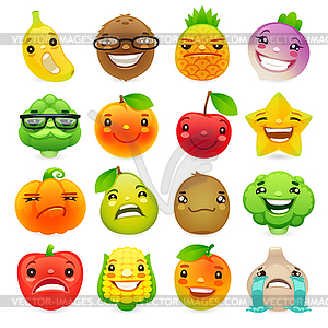 Забавный мультяшный фрукты и овощи с различными - векторное изображение EPS