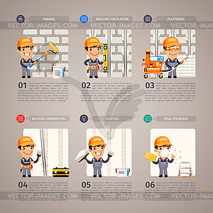 Wall Repair with Worker - vector clipart