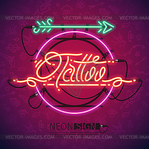 Retro Neon Tattoo Sign with Arrow - vector image