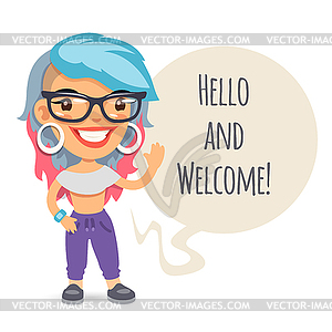 Casually Dressed Girl Says Hello - vector clipart