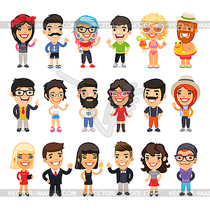 Casually Dressed Flat Characters Set - vector image