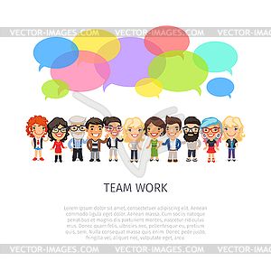 Работа в команде с красочных речи пузыри - изображение в векторном формате