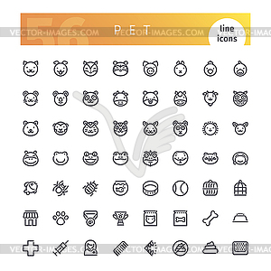 Pet Line Icons Set - vector image