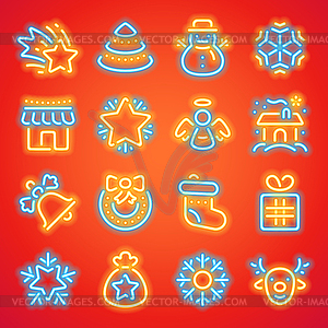 Christmas Neon Icons - vector clip art