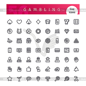 Casino Gambling Line Icons Set - vector clip art