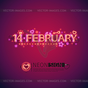 Glowing Neon 14 February - vector image
