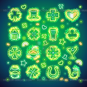 St Patrick Icons with Sparkles - vector clip art