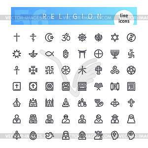 Religion Line Icons Set - vector image