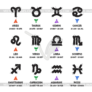 Zodiac Grunge Icons Set - vector clipart