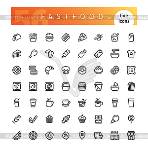 Fastfood Line Icons Set - vector image