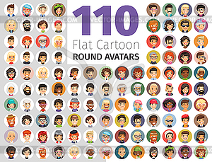 Flat Cartoon Round Avatars Big Collection - vector image