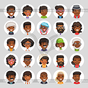 Flat African American Round Avatars - royalty-free vector clipart