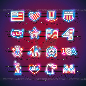 Fourth of July Neon Signs - vector image