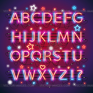 Glowing Neon Red Blue Alphabet - vector clipart
