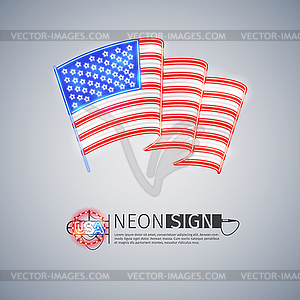 Neon Sign Wavy USA Flag on Light Gray - vector clipart