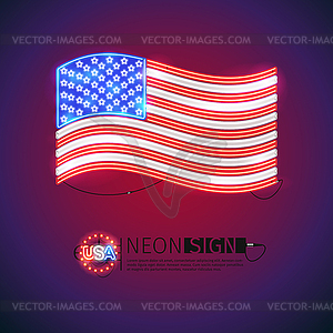 Neon Sign Waving USA Flag - vector clipart