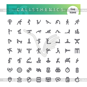 Calisthenics Line Icons Set - vector clipart