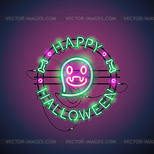 Happy Halloween Neon Ghost - vector clip art