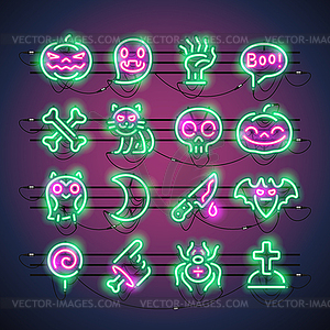 Halloween Neon Icons - vector EPS clipart