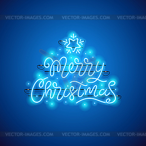 Merry Christmas Blue Neon Sign - vector clipart