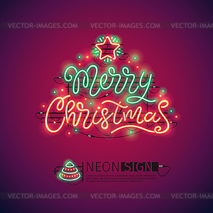Merry Christmas Colorful Neon Sign - royalty-free vector image