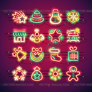 Christmas Colorful Neon Icons - vector image