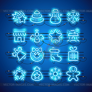 Christmas Neon Icons Blue - vector clip art