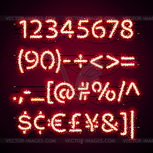 Glowing Neon Red Numbers with Glitter on Dark - vector image