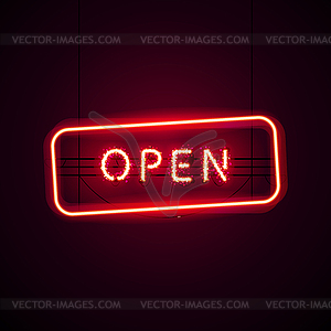 Glowing Open Neon Sign with Glitter - vector clipart