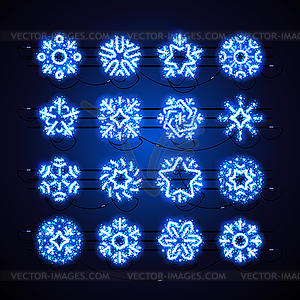 Christmas Neon Snowflakes Blue Magic - vector clip art