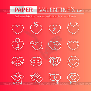 Paper Valentines Day Icons Set - vector clipart