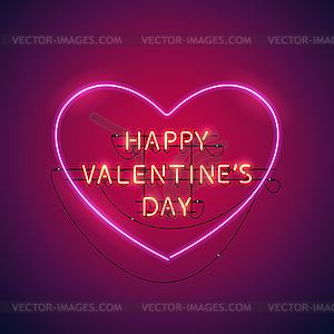 Happy Valentines Day Heart Neon Sign - vector clipart