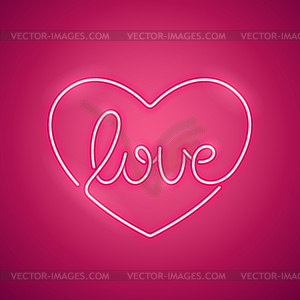 Любовь неоновый знак розовый - векторная иллюстрация