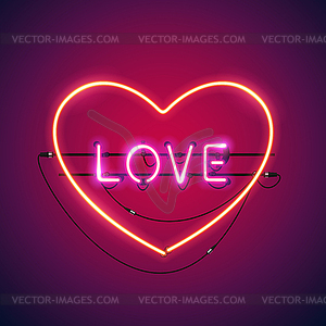 Pink Love in Heart Neon Sign - vector image