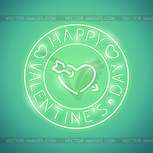 Happy Valentines Day with Arrowed Heart Green Neon - vector clipart / vector image