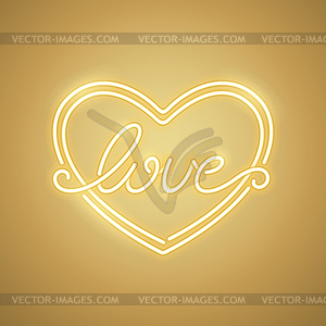 Love Heart Yellow Neon Banner - vector clipart