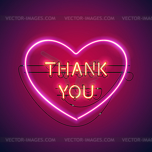 Thank You in Heart Neon Sign - royalty-free vector image