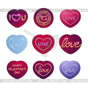 Glowing Neon Valentine Signs Sticker Pack - vector image