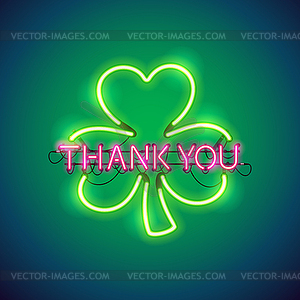 Thank You with Clover Neon Sign - vector image