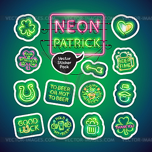 Пакет стикеров Neon St Patricks Day - иллюстрация в векторном формате