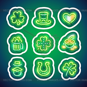 Glowing Neon Patricks Sticker Pack with Stroke - color vector clipart