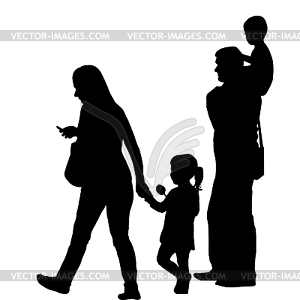 Familie Silhouette Mit Zwei Kindern Vektor Clipart Eps