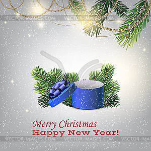 Holyday background with Christmas toys and spruce - vector clip art
