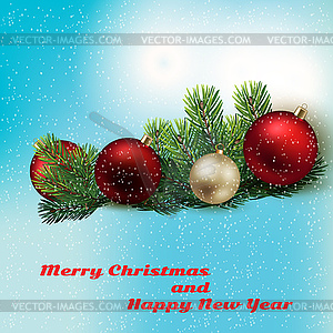 Holyday background with Christmas toys and spruce - vector clipart
