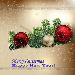 Holyday background with Christmas toys and spruce - vector image
