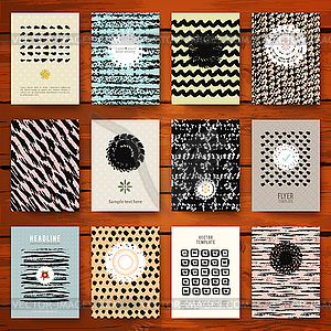 Set of grunge vintage cards with black textures. - vector clip art
