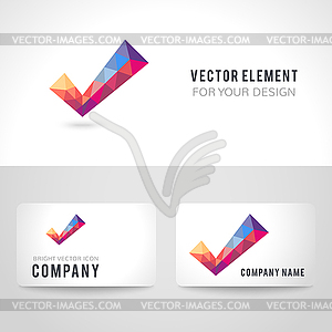 Polygonal crystal check mark or tick with shadow - vector image