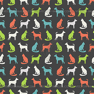 Животное бесшовные модели кошек и собак силуэты - стоковый векторный клипарт