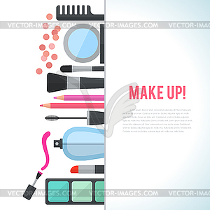 Make up concept flat with cosmetics - vector clipart